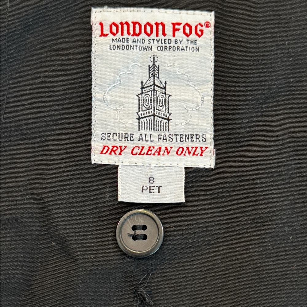 London Fog Black Trench Coat with Plaid Lining - Picture 7 of 7